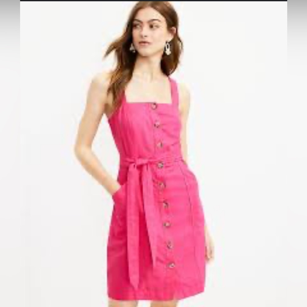 LOFT Pink Sleeveless Smocked Sundress